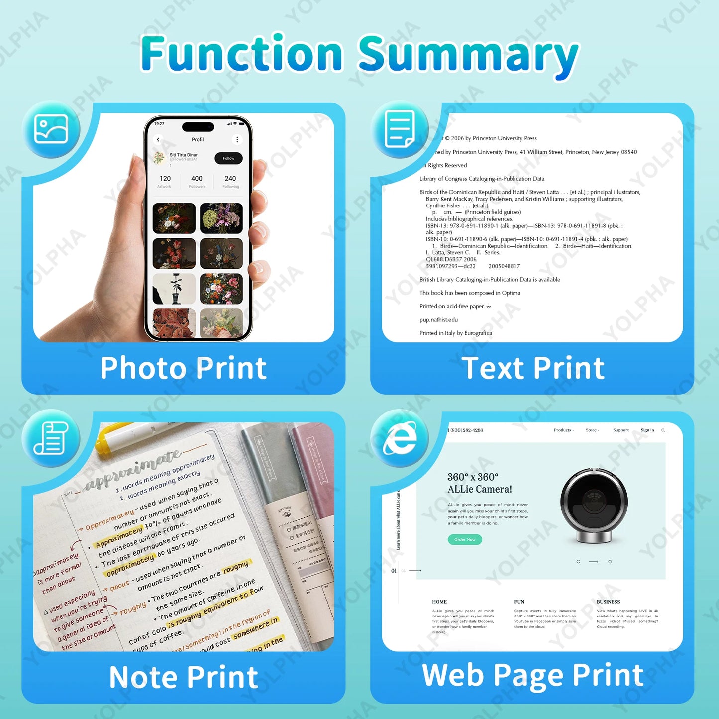 Mini Pocket Printer Portable Thermal Printer Pictures Receipts Notes Labels Memos Smart Printing Kids Gifts for Android/ios