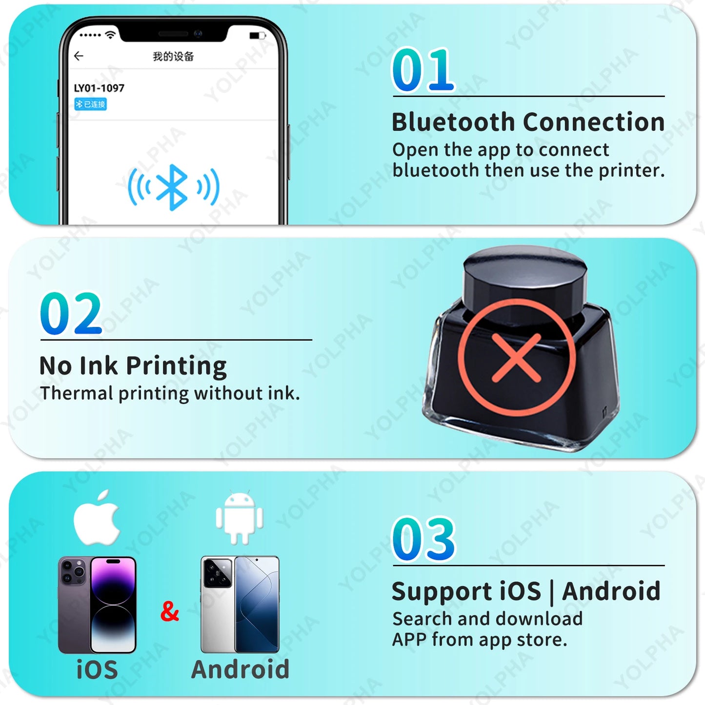 Mini Pocket Printer Portable Thermal Printer Pictures Receipts Notes Labels Memos Smart Printing Kids Gifts for Android/ios