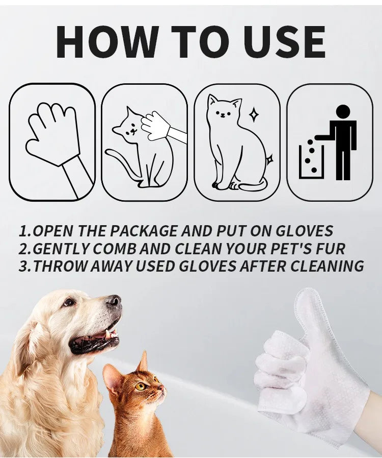 6pcs/bag Pet wash free gloves cats dogs bathing cleaning dry cleaning wipes gloves deodorizing wipes pet products